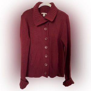 Maurices brand big collar and buttons maroon cardigan with pockets. L